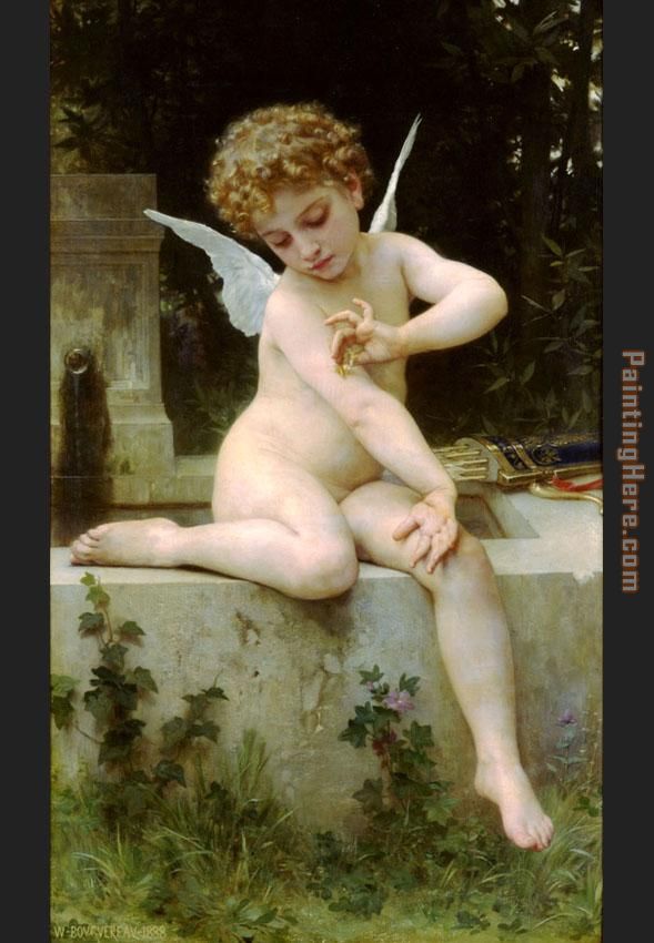 Cupid with a Butterfly painting - William Bouguereau Cupid with a Butterfly art painting